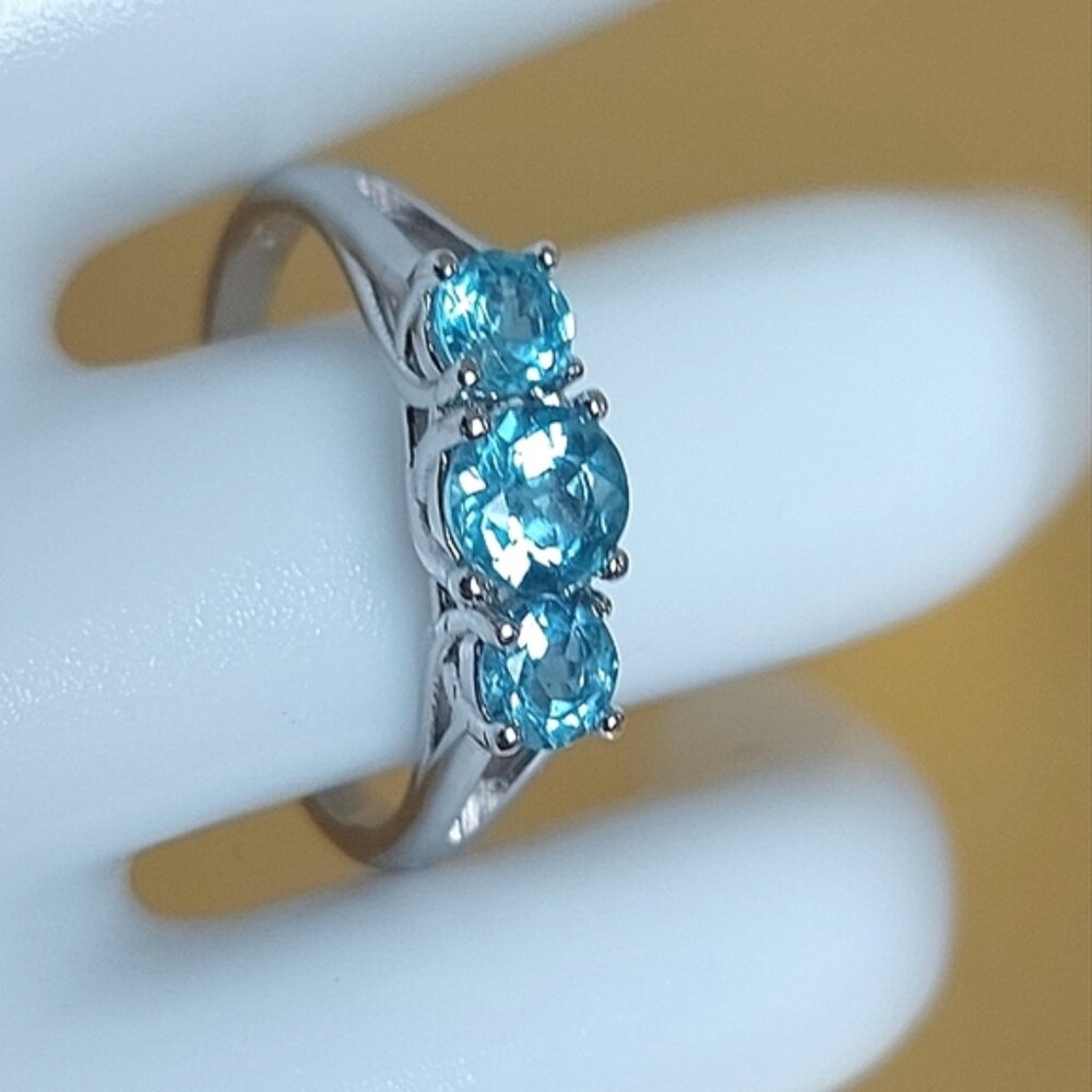 Natural Blue Apatite  14K White Gold on 925 Sterling Silver